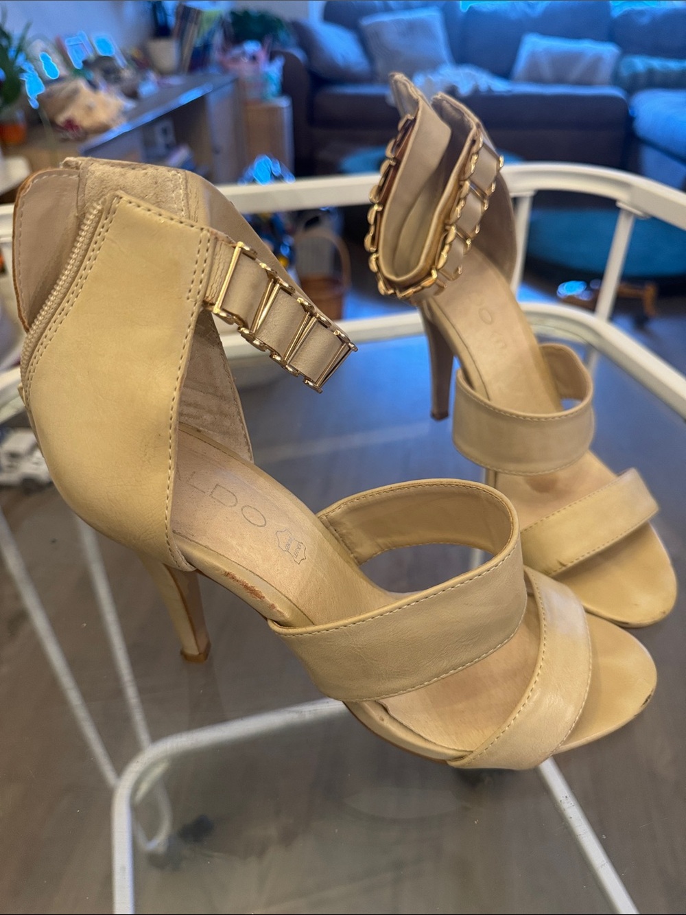 ALDO Beige Ankle-Strap Stiletto Sandals